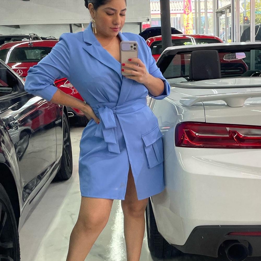 PLT , Baby blue blazer wrap dress